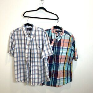 Lot Of 2 U.S. Polo Assn. XL Plaid Button Down Shirts Short Sleeve Cotton